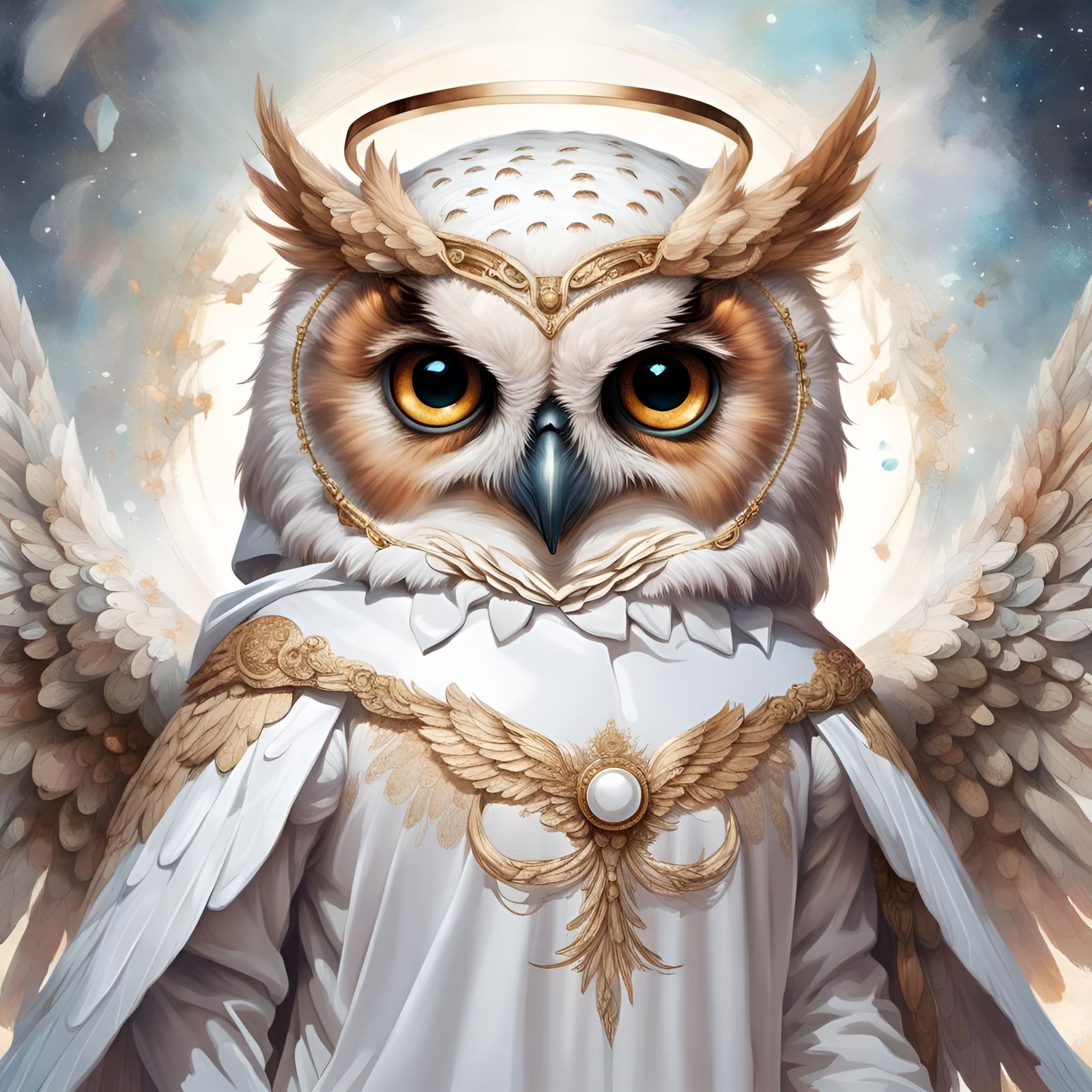 Angelic Owl Portrait in Digital Art Style