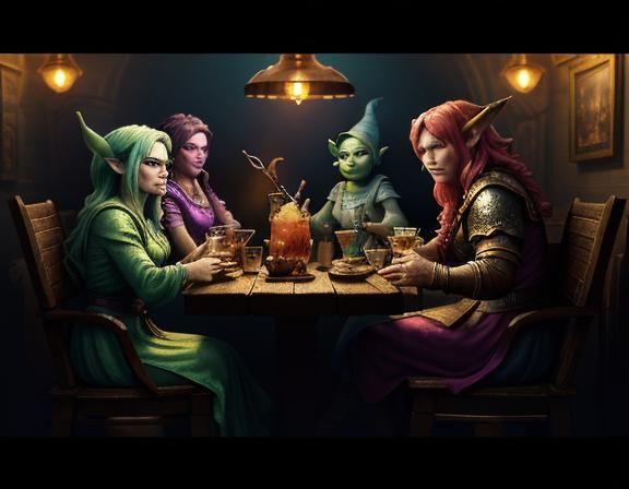 Gnomes Casting Spells in Tavern, Digital Matte Painting