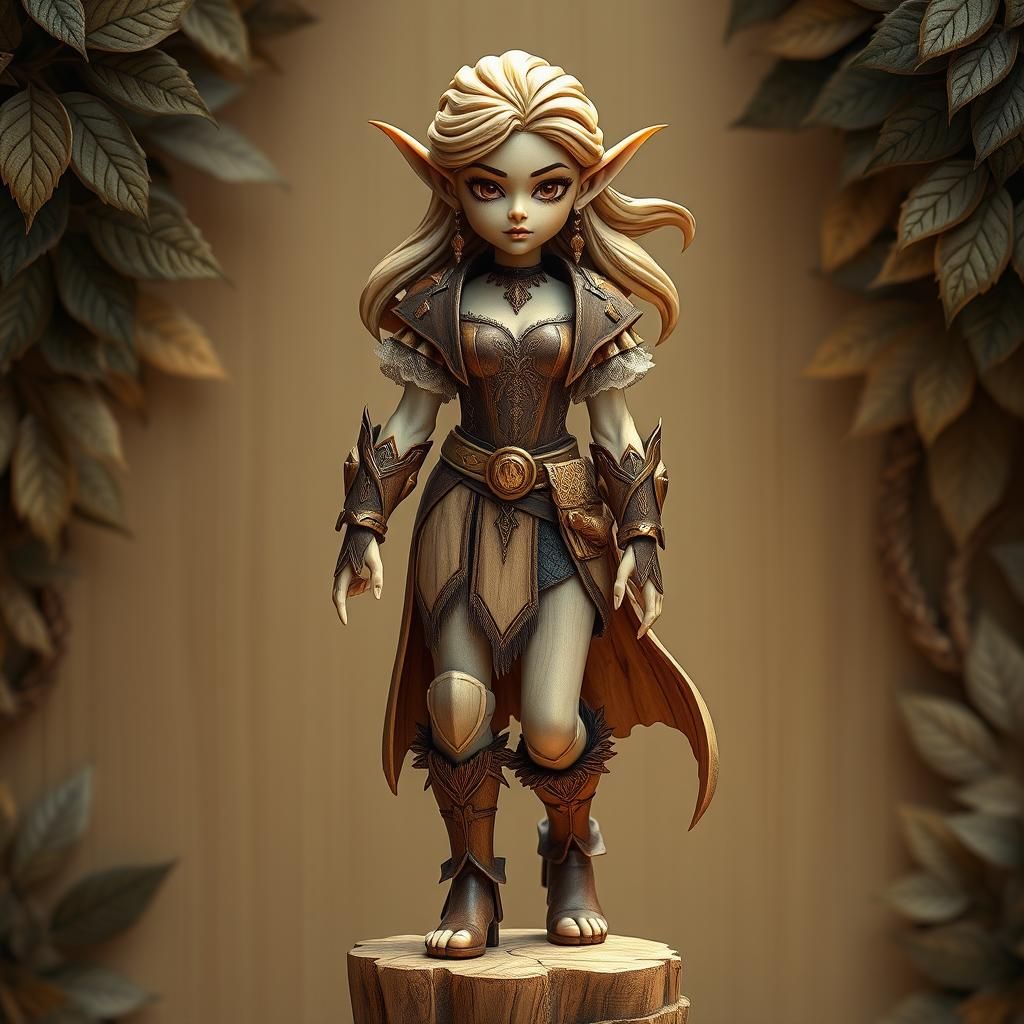 Elven Wood Carving in Ornate Medieval Armor