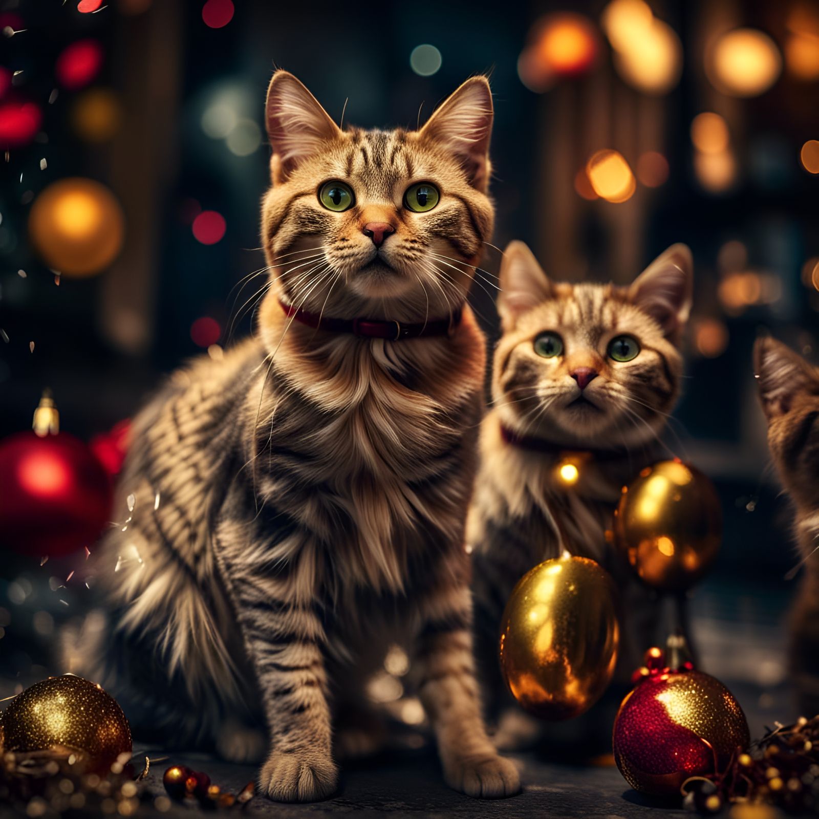 Cats Celebrate New Year's Eve in Hyperrealism