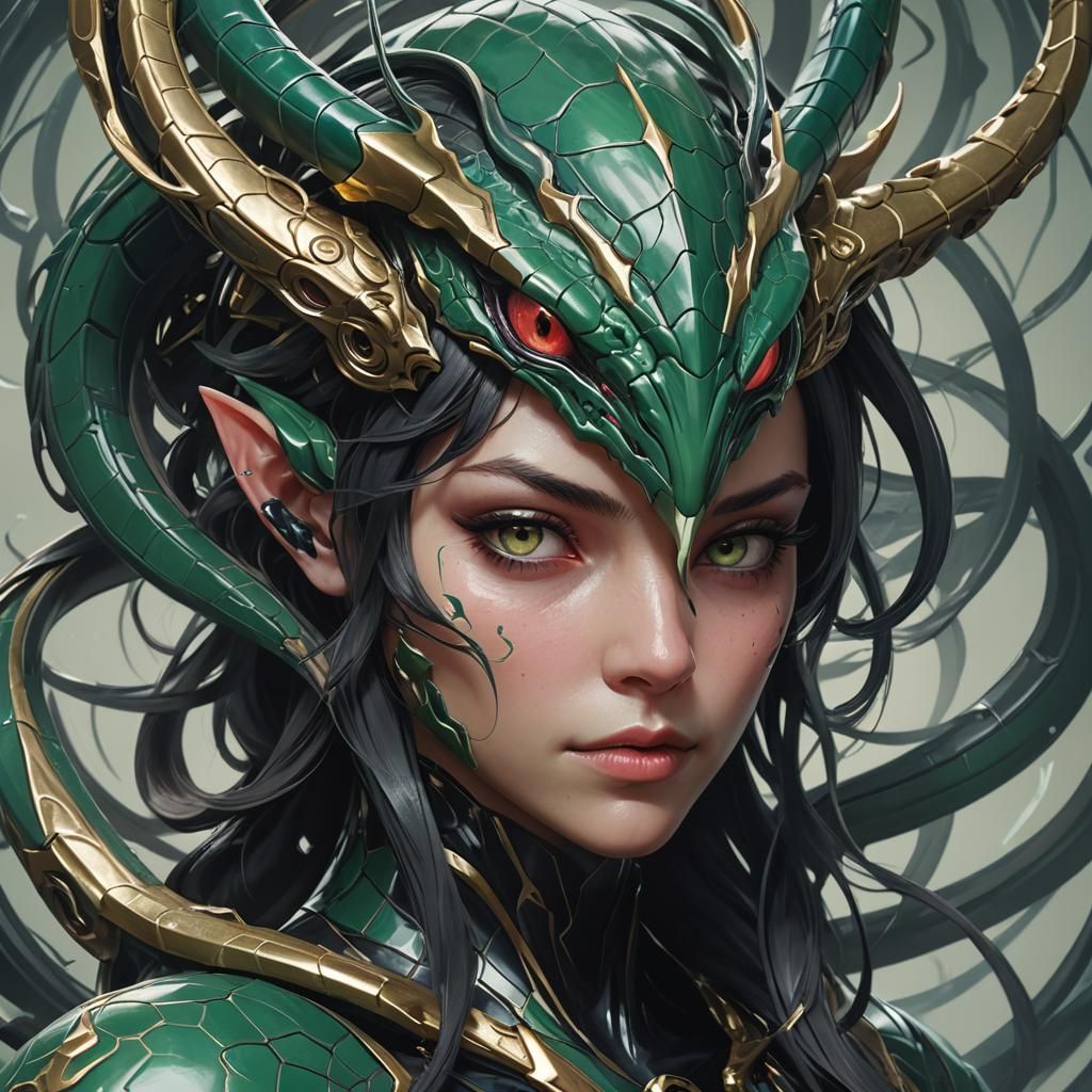 Eldritch Porcelain Rayquaza Portrait in Hyperdetailed Style