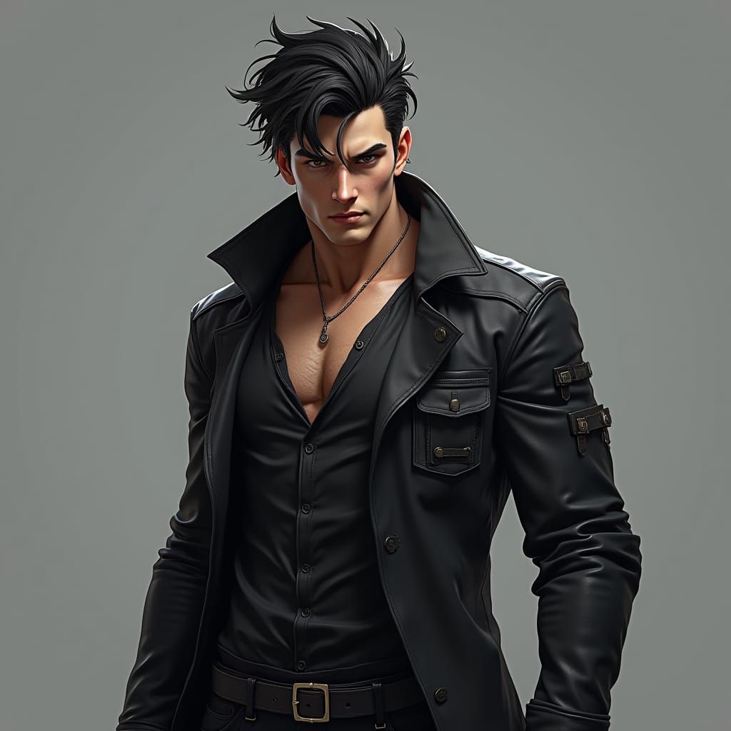 Brooding Young Man in Hyper-Realistic Anime Style