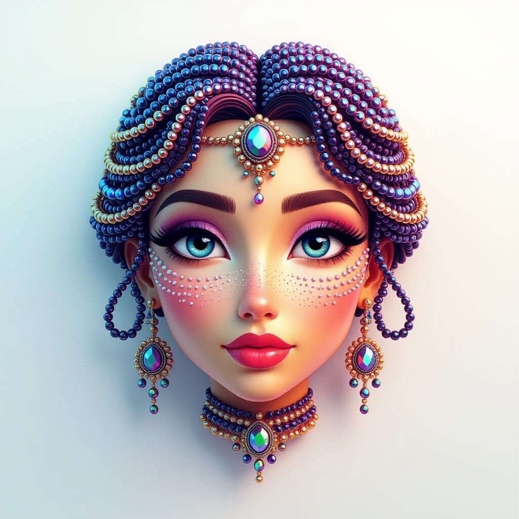 Beaded Female Face in 3D Rendered Style