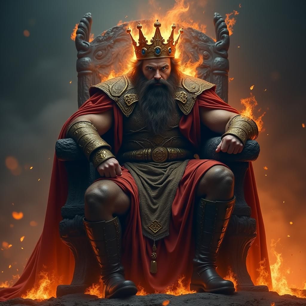Regal King on Fire Throne: A Vision of Power