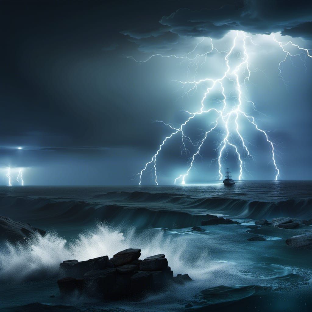 Dramatic Lightning Storm at Sea: Digital Matte Painting
