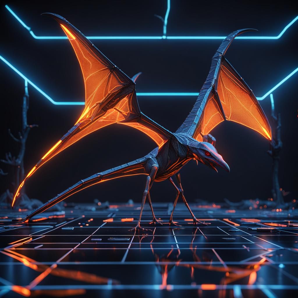 3D Hologram of Pteranodon in Neon Lights
