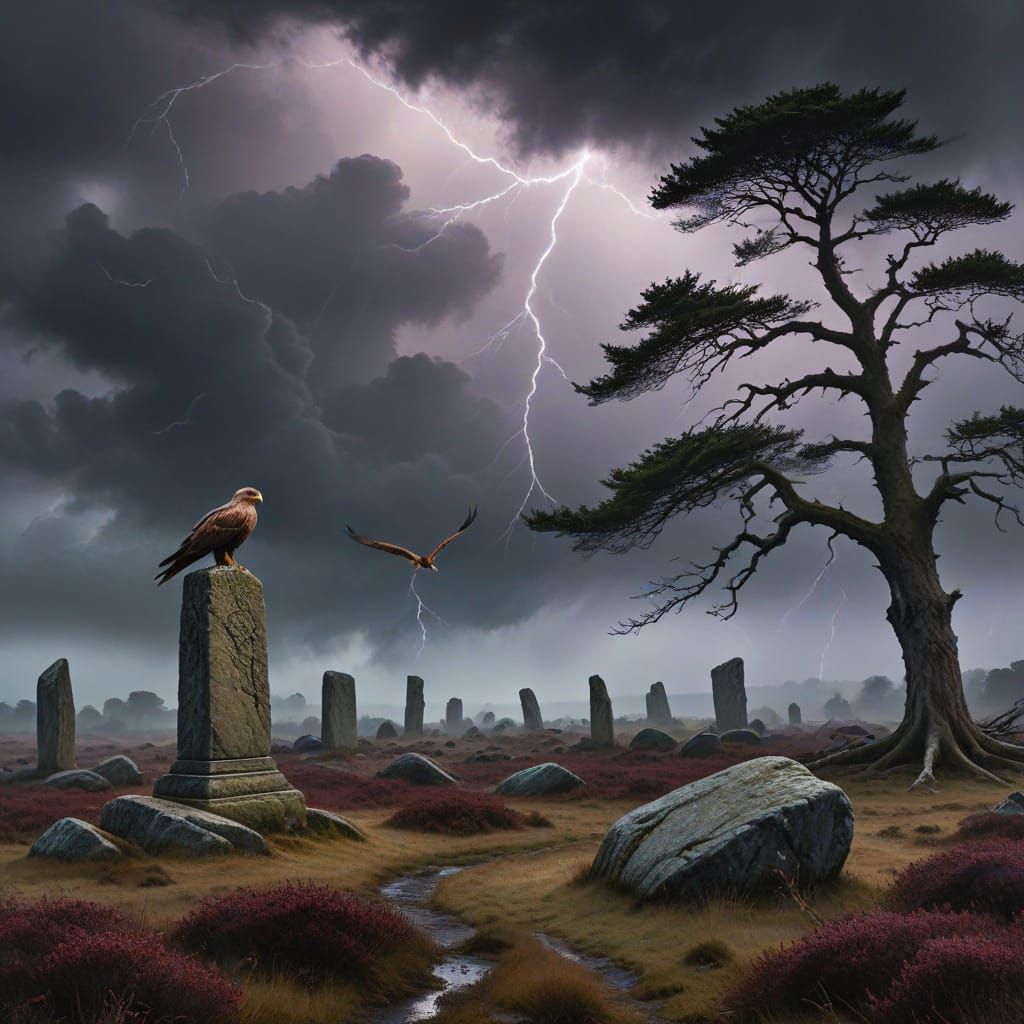 Dark Fantasy Concept Art: Lone Kite Over Desolate Heath