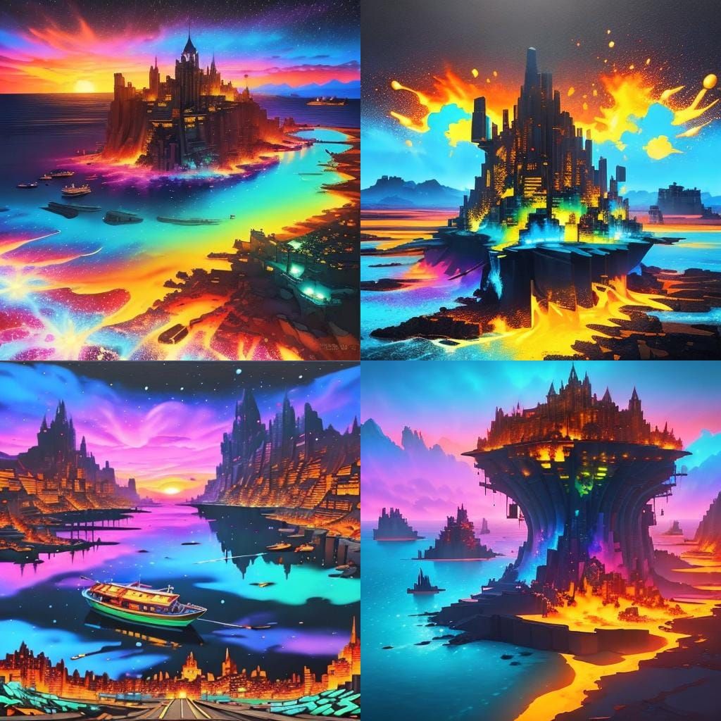Fantasy Harbor Docks in Colorful Graffiti Art Style