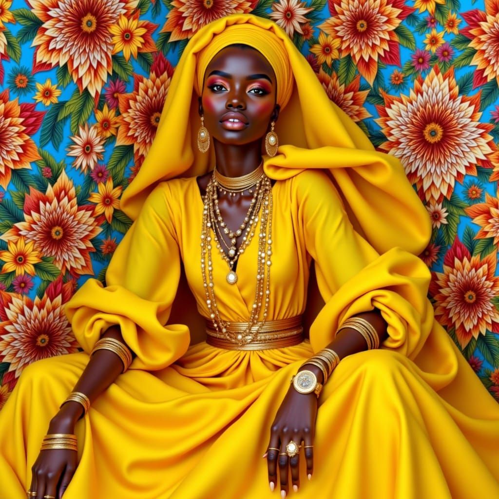 Elegant Muslim Woman in Vibrant Contemporary Space