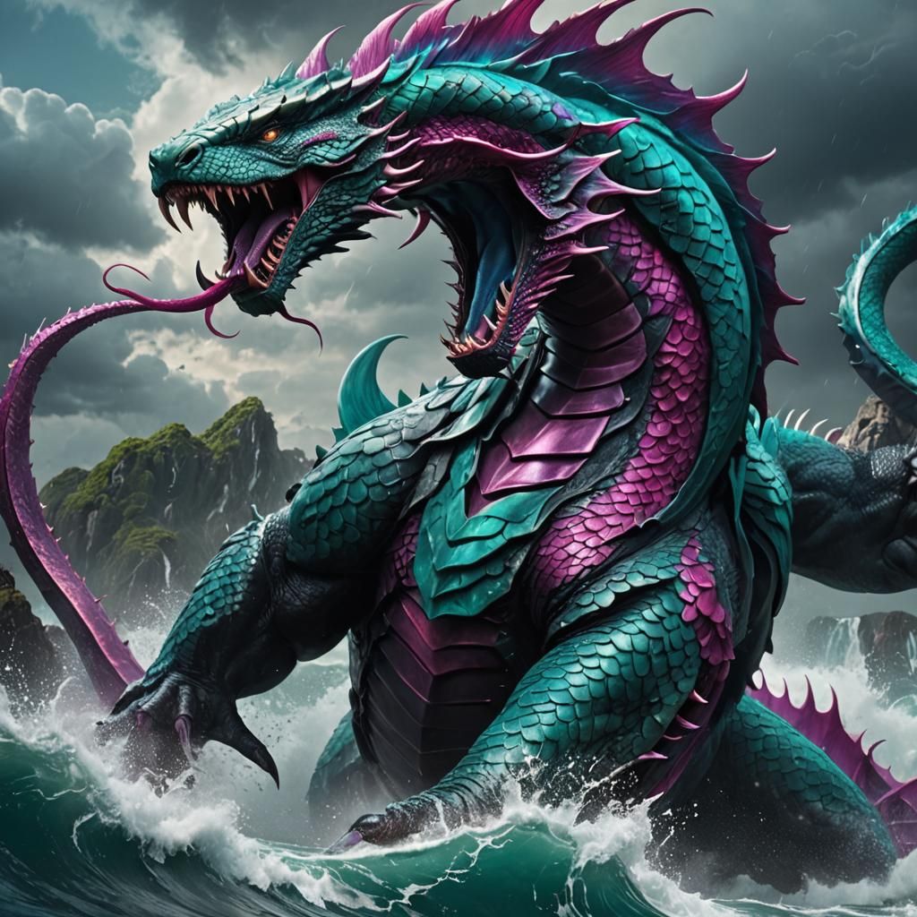 Serpentine Creature with Turquoise Scales in Fantasy Setting