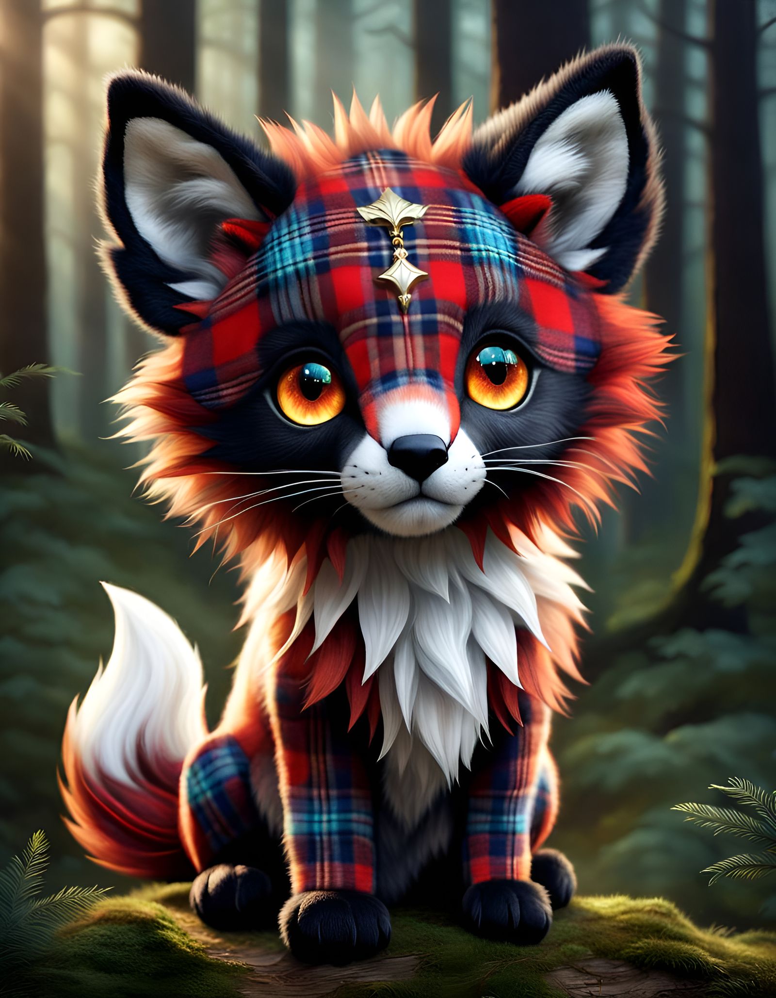 Plaid Plushie Fox-Lion Hybrid: Digital Art