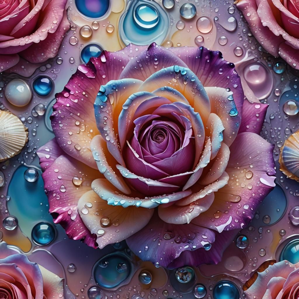 Colorful Rose with Shell in Dreamlike Matte Painting