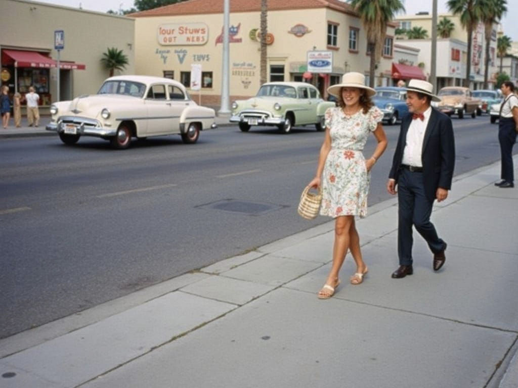 Vibrant 1960s Los Angeles Street Scene in Bold Colors