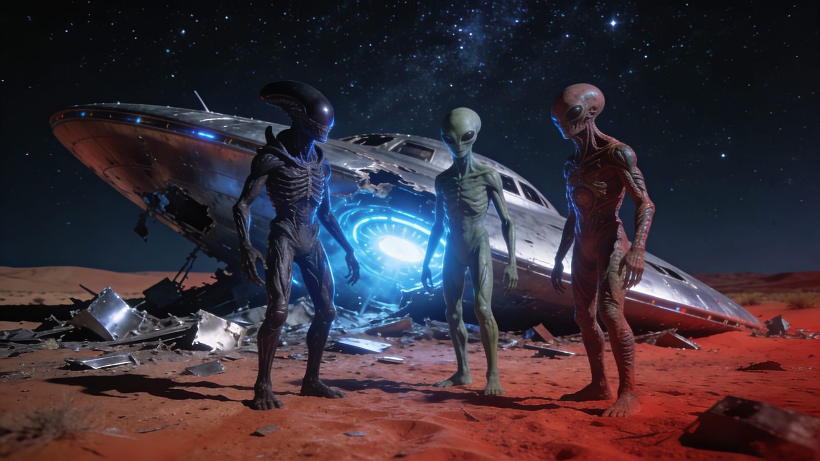 UFO Crash in Roswell Under Starry Night Sky