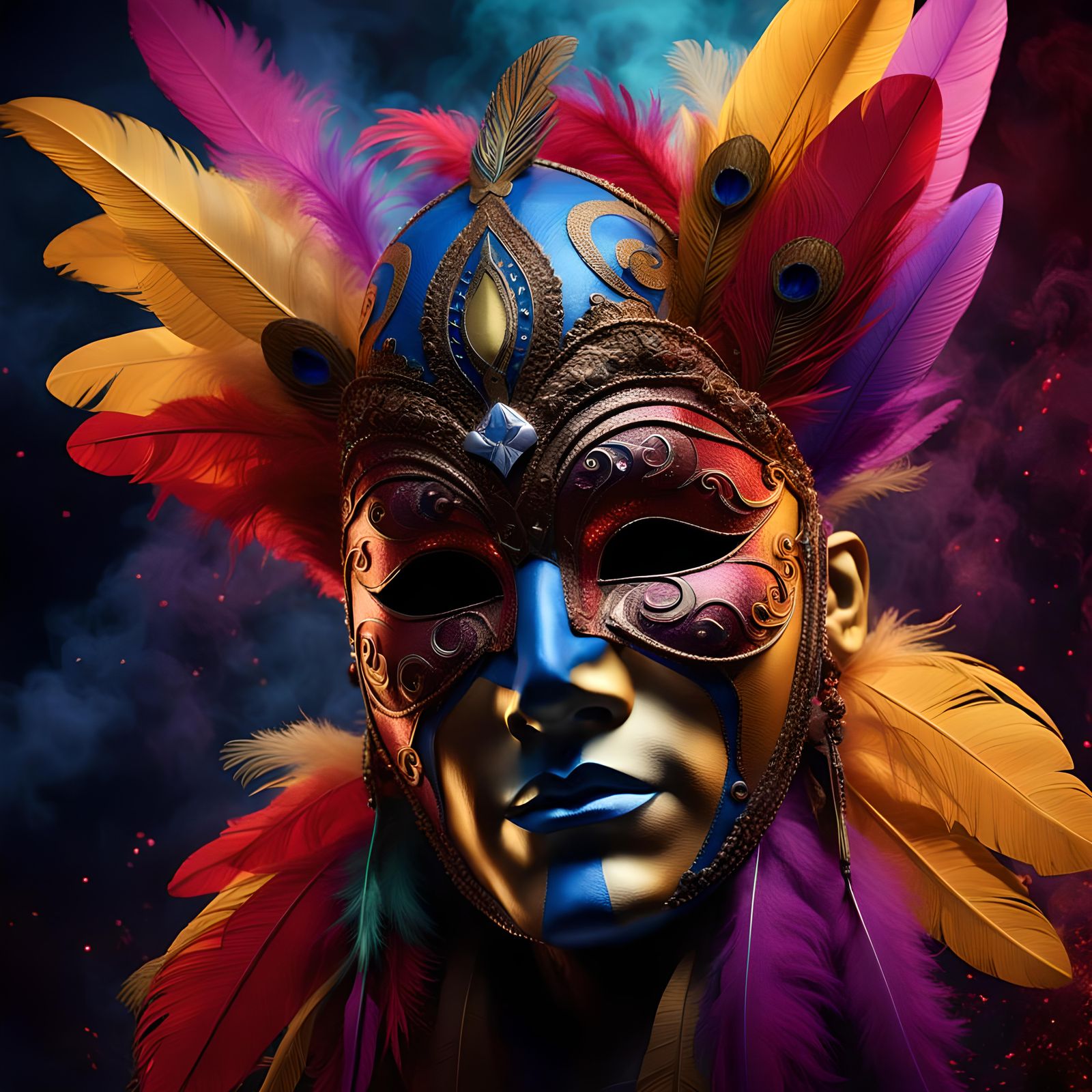 Feathered Mask in a Dark Fantasy Style
