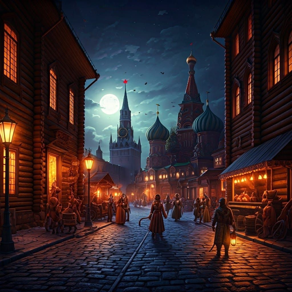 Mystical Night in 18th Century Moscow, Dark Fantasy Art