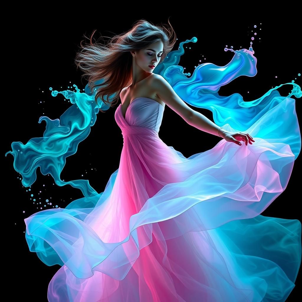 Woman in Pink Dress Twirling in Liquid Colors