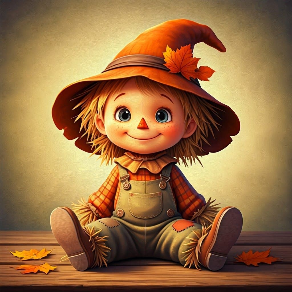 Pixar-Style Scarecrow with Autumnal Details