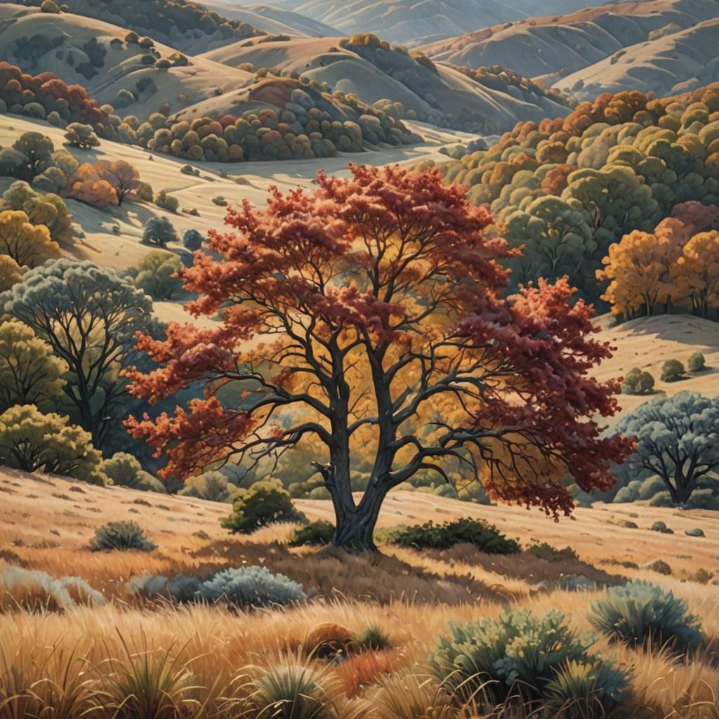 Autumn Landscape Painting with Impressionist Influences