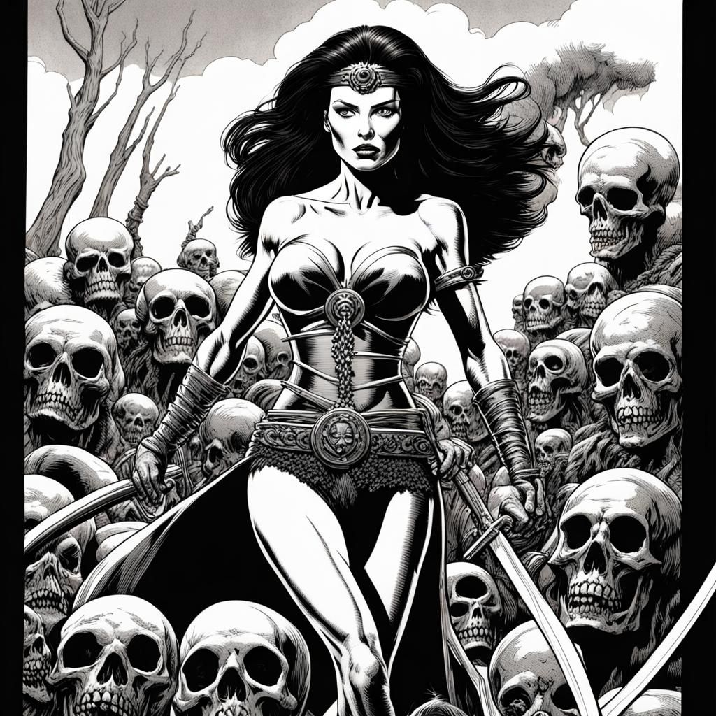 Red Sonja in Black and White Graphic Novel Style