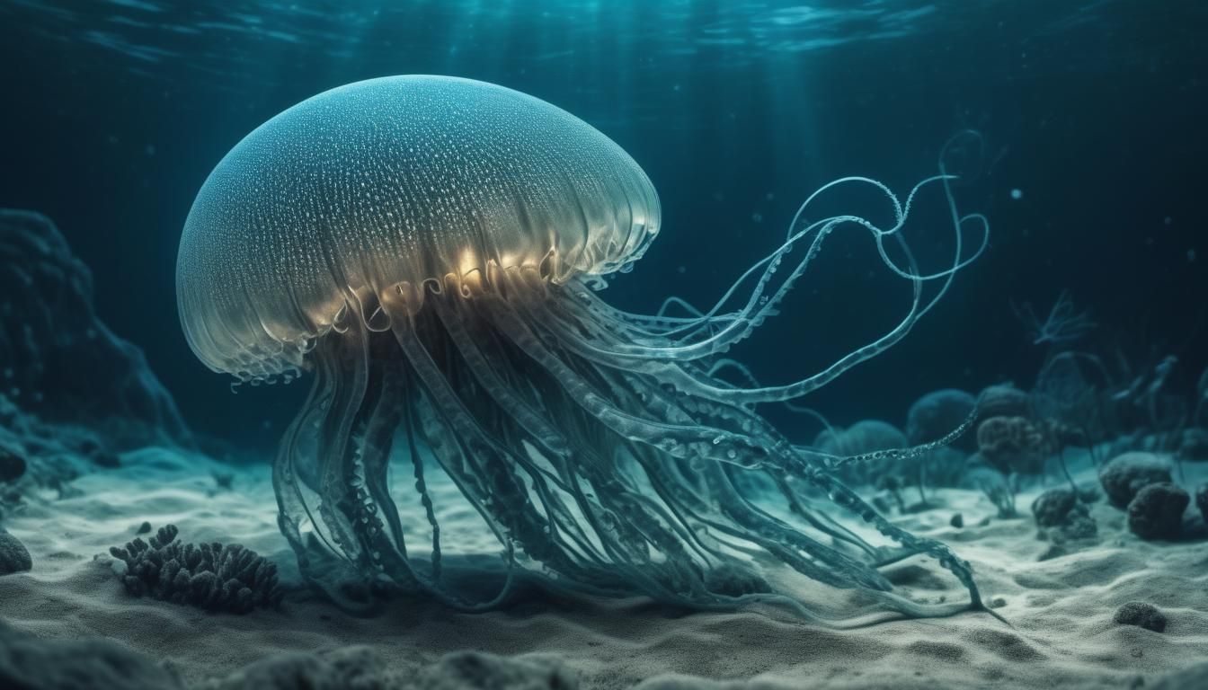 Rare Jellyfish with Lustrous Tentacles in 4K HD