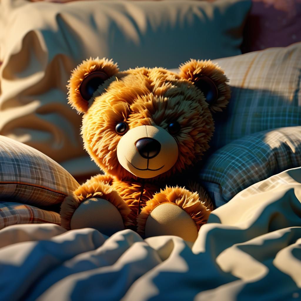 Teddy Bear's Bedtime: Hyper-Realistic Digital Art