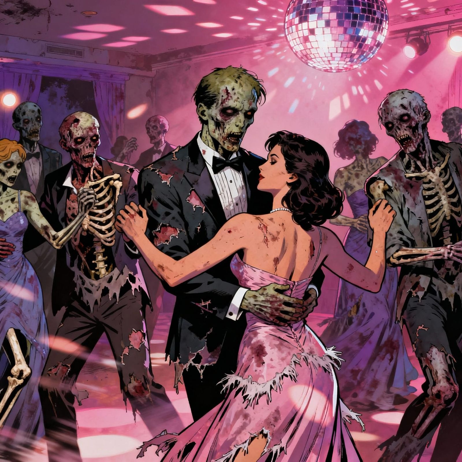 Zombies Dancing at Prom in Comic Style