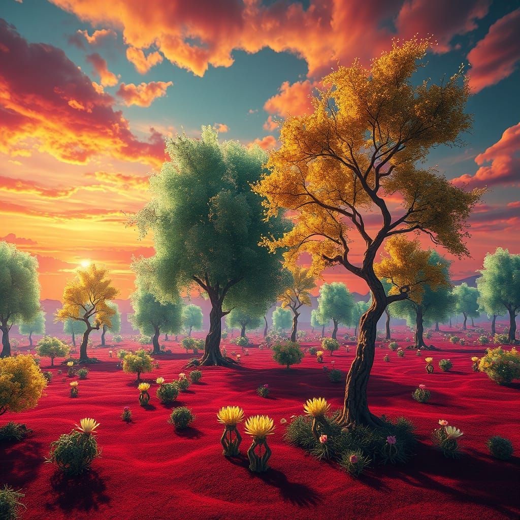 Dreamlike Unreal Landscape with Radiant Light