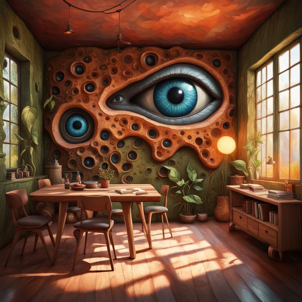 Organic Room with Eye Windows: Hyperrealistic Concept Art