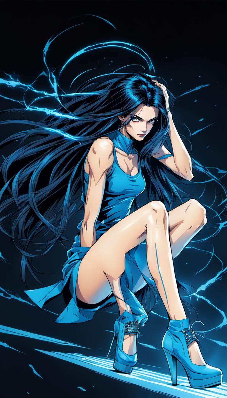 Comic Book Figure with Blue Aura in Dark City