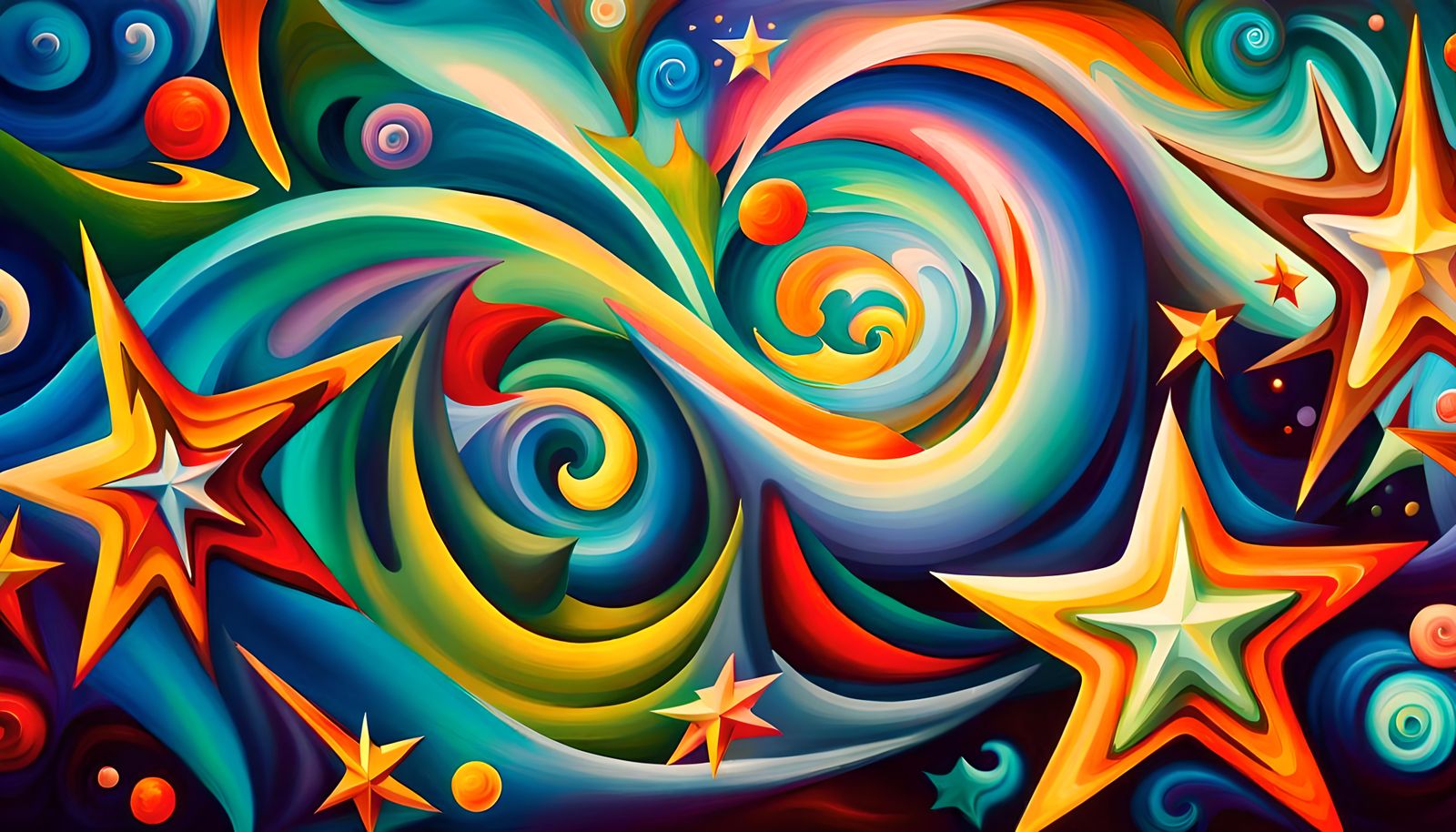 Swirling Newborn Stars in Impasto Oil Paint Style