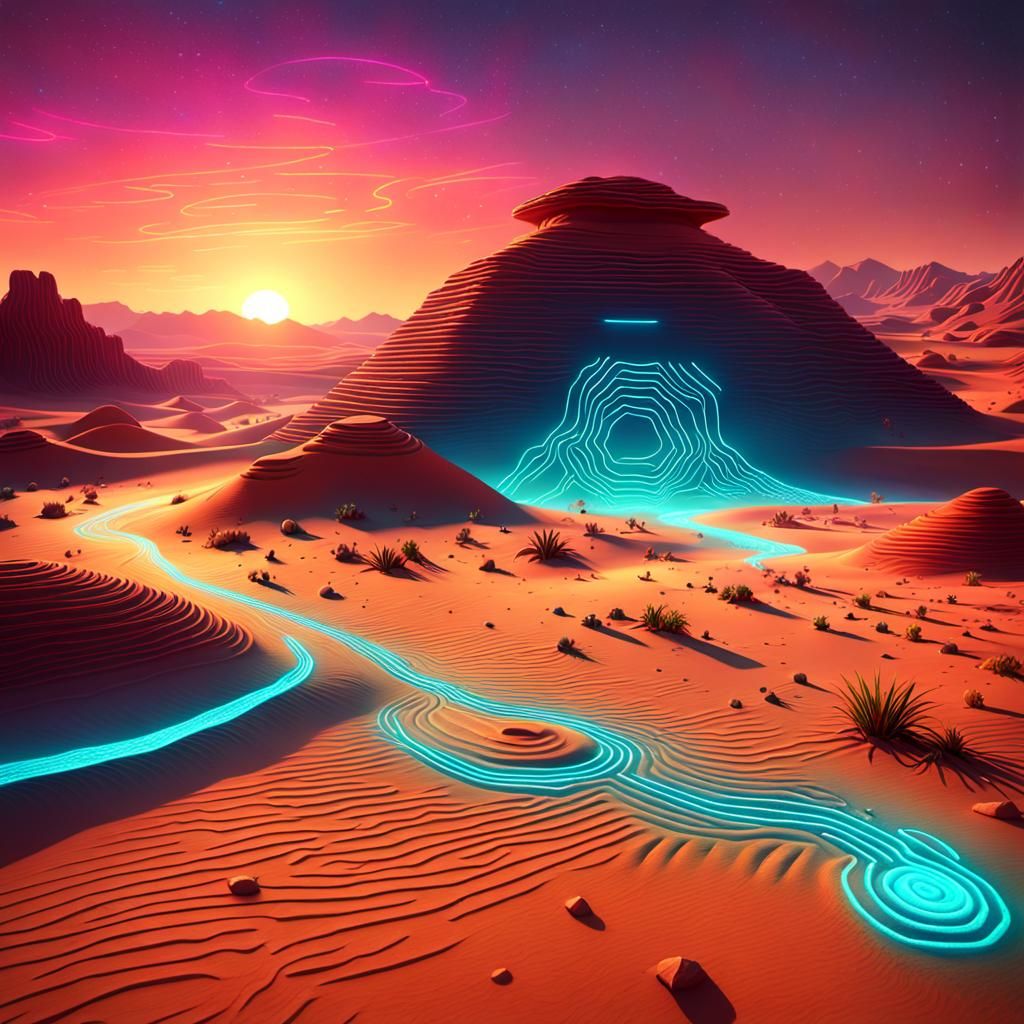 Bioluminescent Geoglyphs Light Up Desert in 3D Art