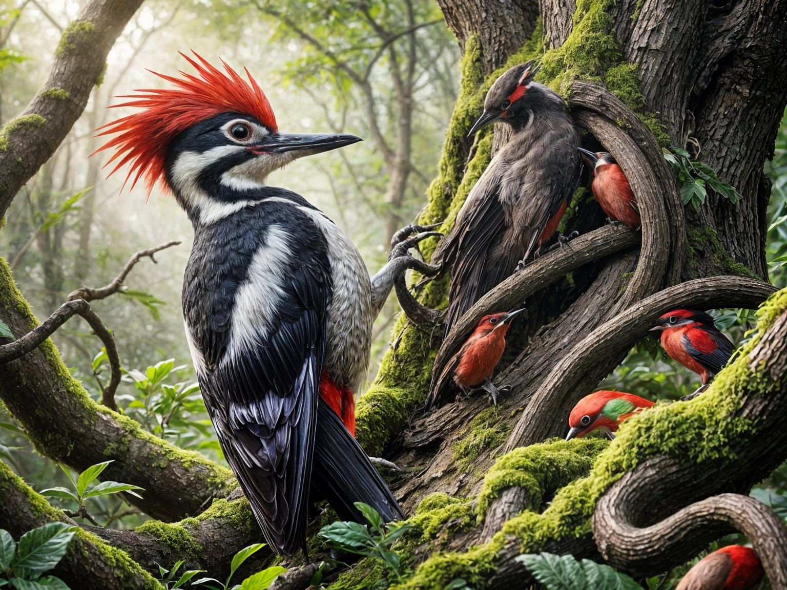 Pileated Woodpecker in Hyperrealistic Forest Scene