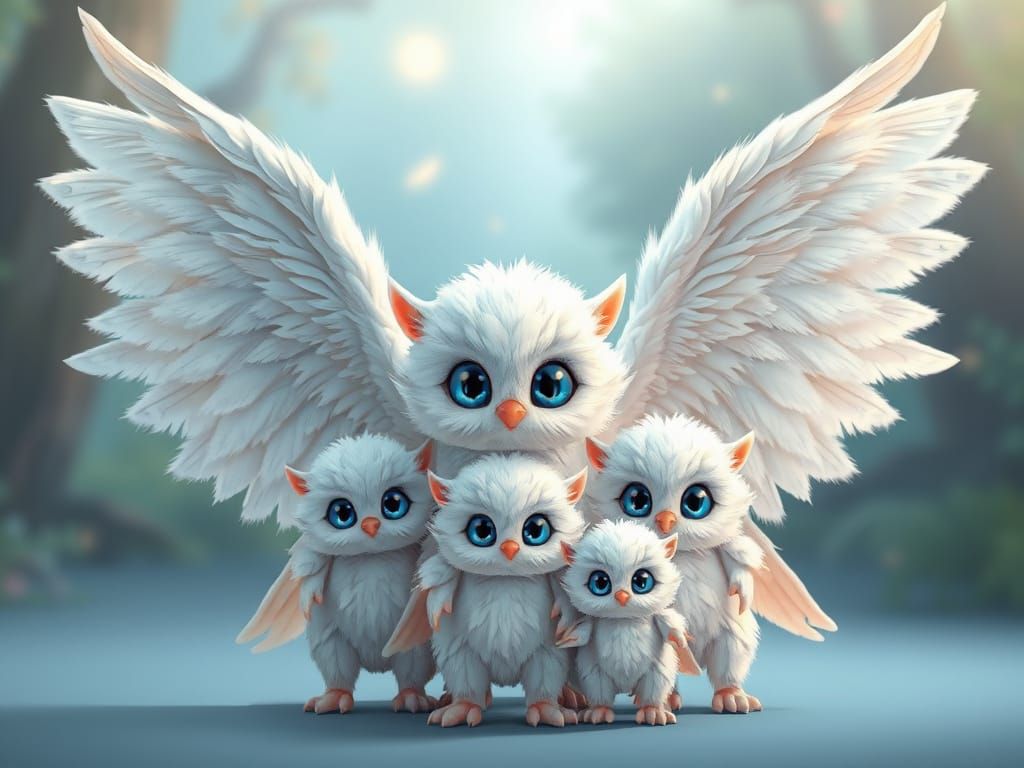 Cute Hyperrealistic Anime Creatures with Big Blue Eyes