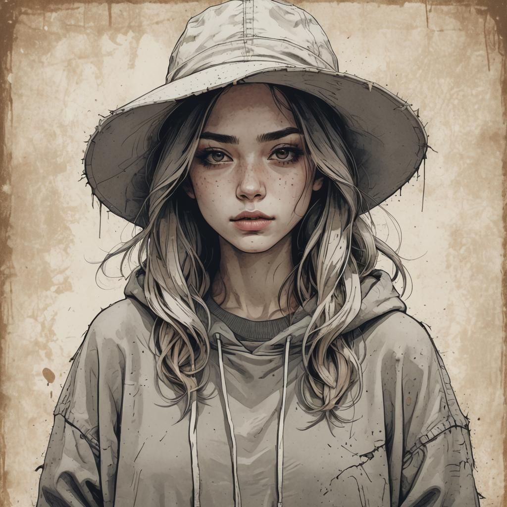 Grunge Girl Portrait in Neokiriya Style