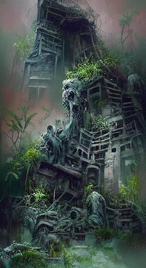 Overgrown Jungle Ruin Inspired by Cosmic Horror