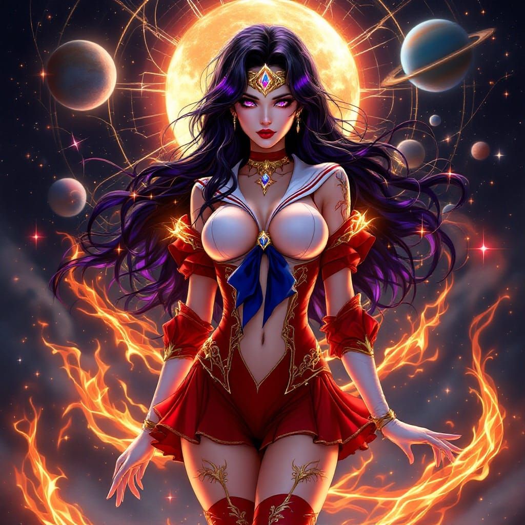 Ethereal Sailor Mars in Gothic Fashion with Celestial Wonder