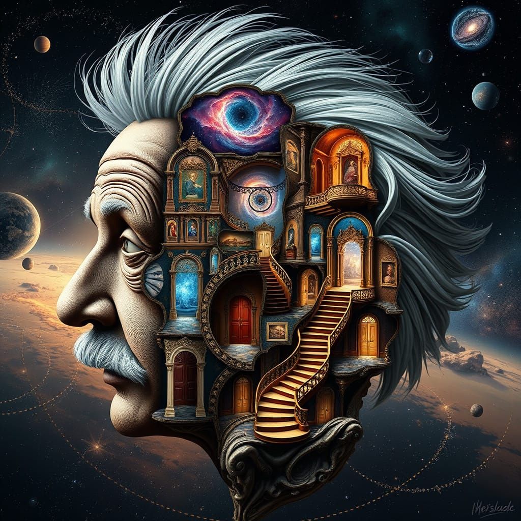 A Whimsical Cutaway of the Head of Albert Einstein