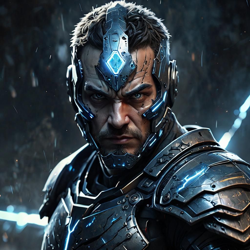 Warrior in Nanobot Armor with Lightning, Cinematic Art