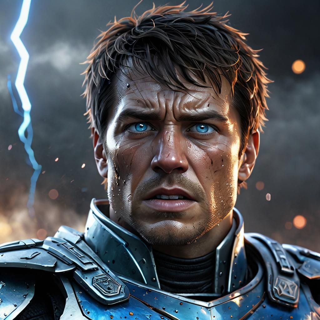 Crying Nano-Bot Warrior in Hyper-Realistic Style