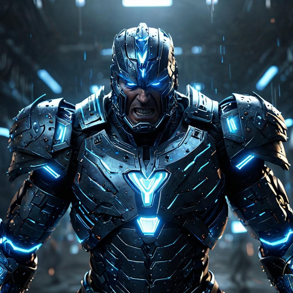 Angry Warrior in Nanobot Armor with Lightning