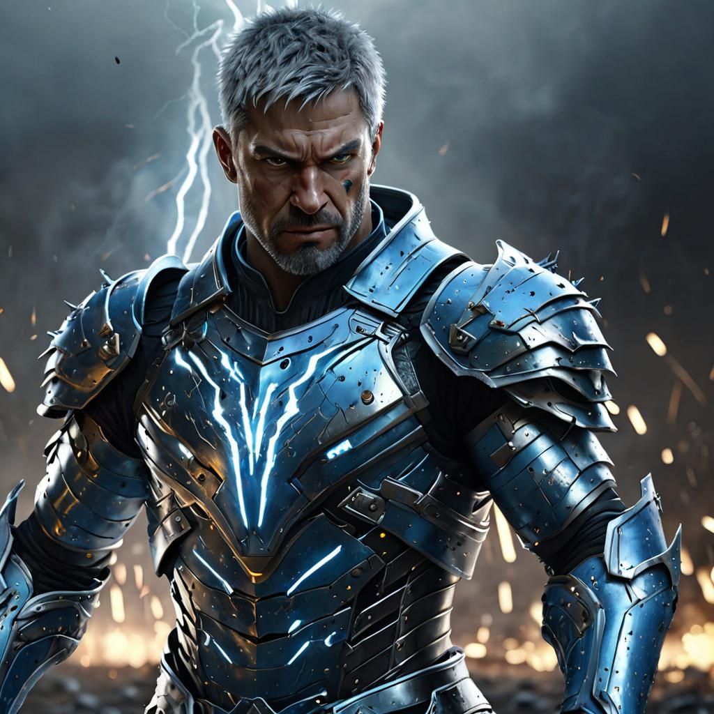 Angry Warrior in Nanobot Armor with Lightning