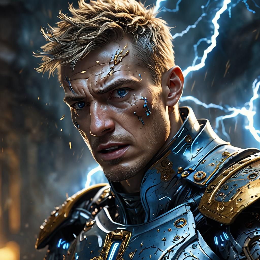 Warrior in Nanobot Armor: Baroque-Inspired Oil Painting