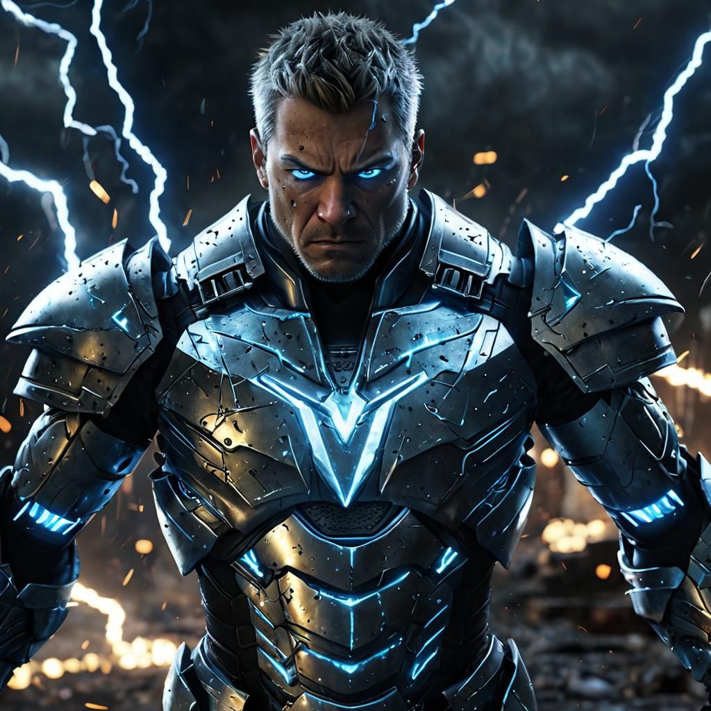 Angry Warrior in Nanobot Armor with Lightning