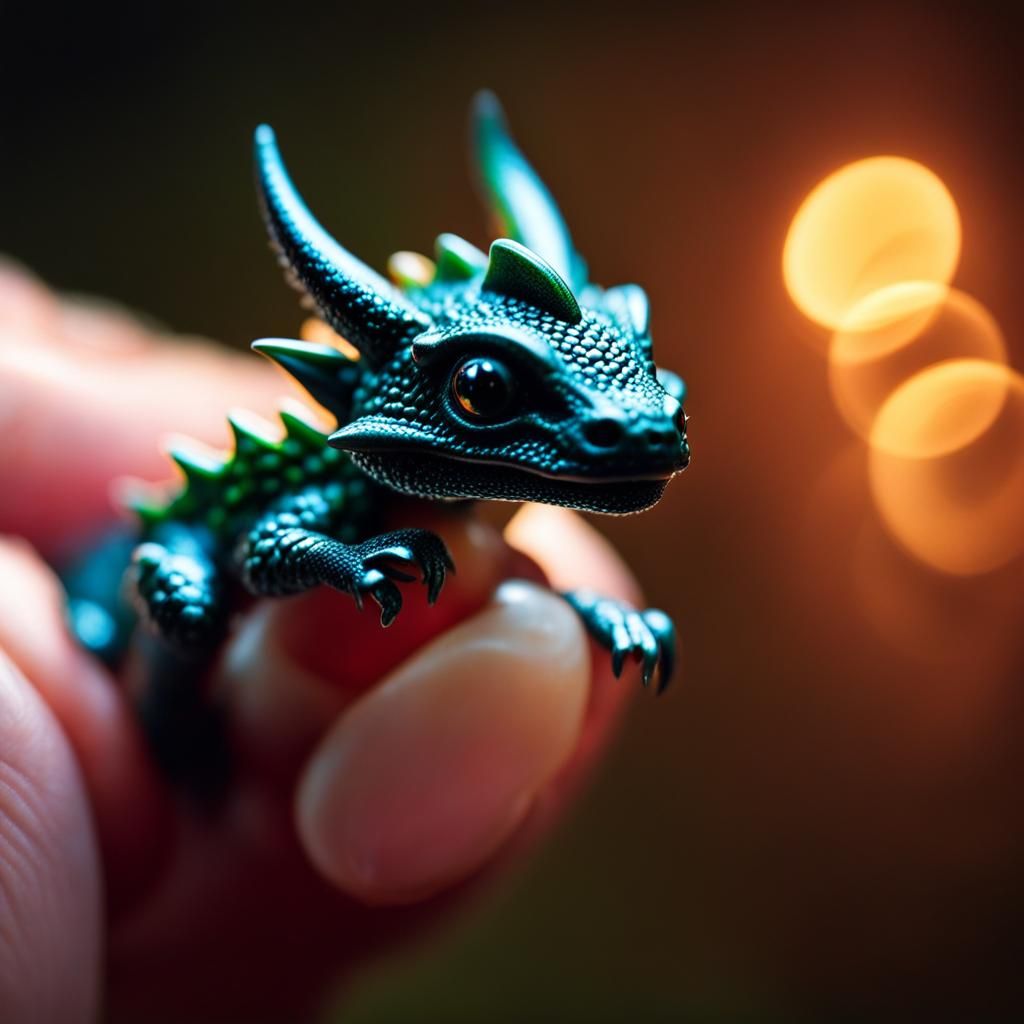 Baby Dragon Macro Shot with Fairy Dust Glow