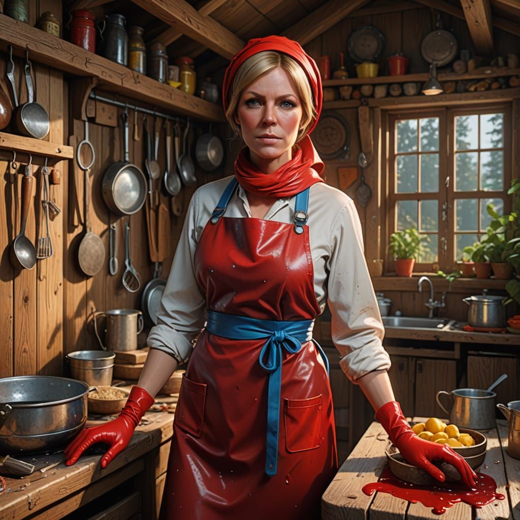 Tired Woman in Cottage: Hyperdetailed Digital Art