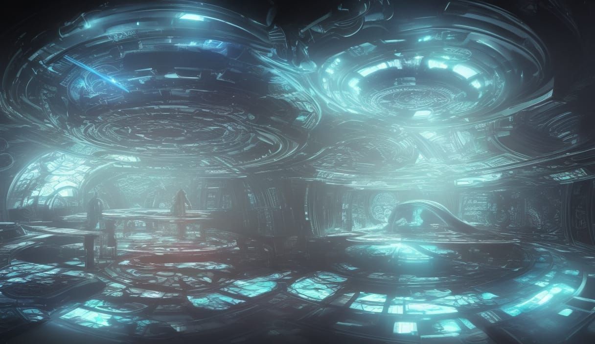 Time Machine Schematics in Cyberpunk Holographic Projection