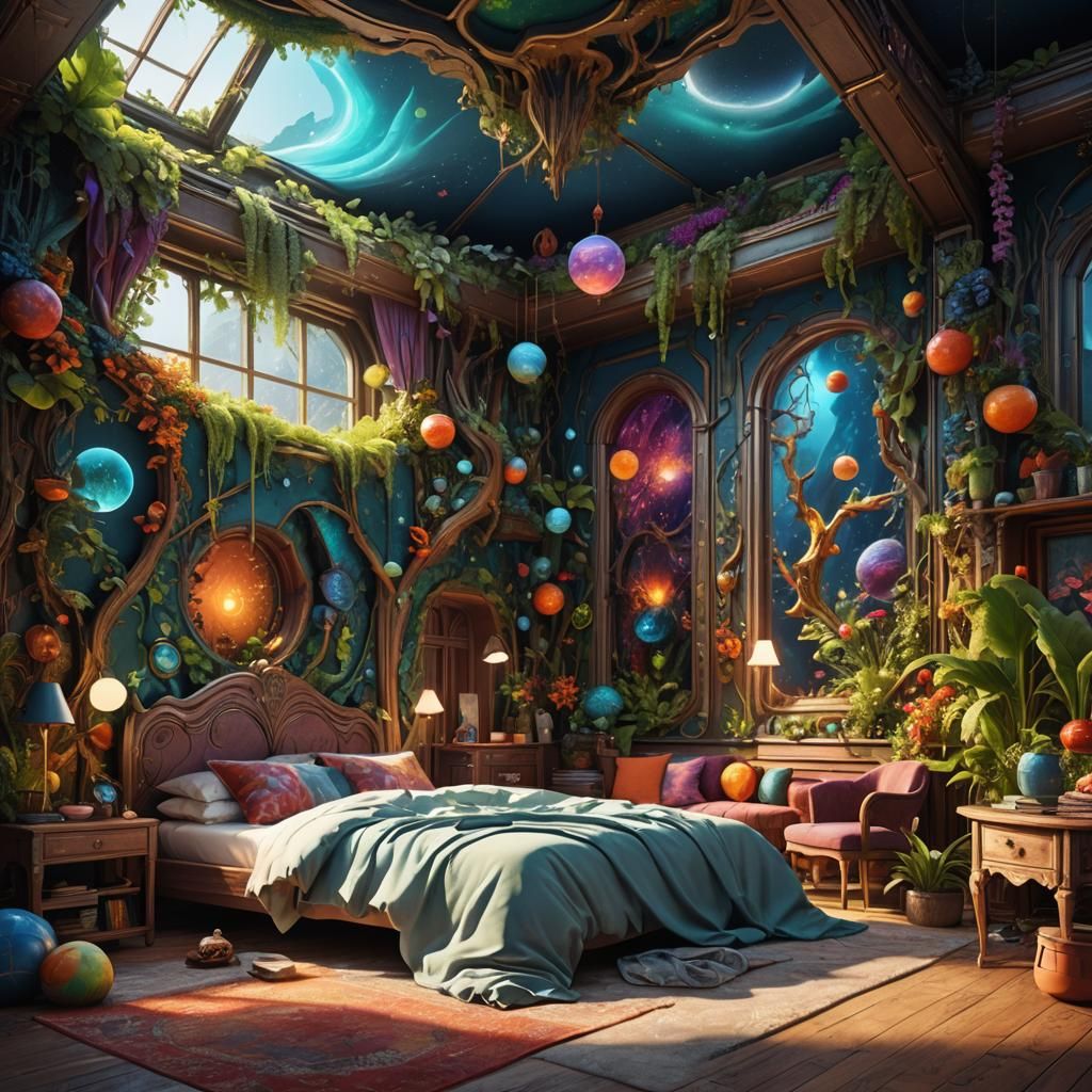 Fantasy Bedroom with Organic Interior in Vivid Colors