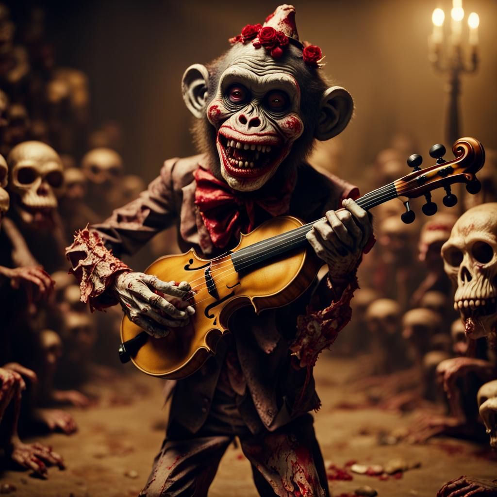 Zombie Clown Playing Fiddle in Cinematic Style