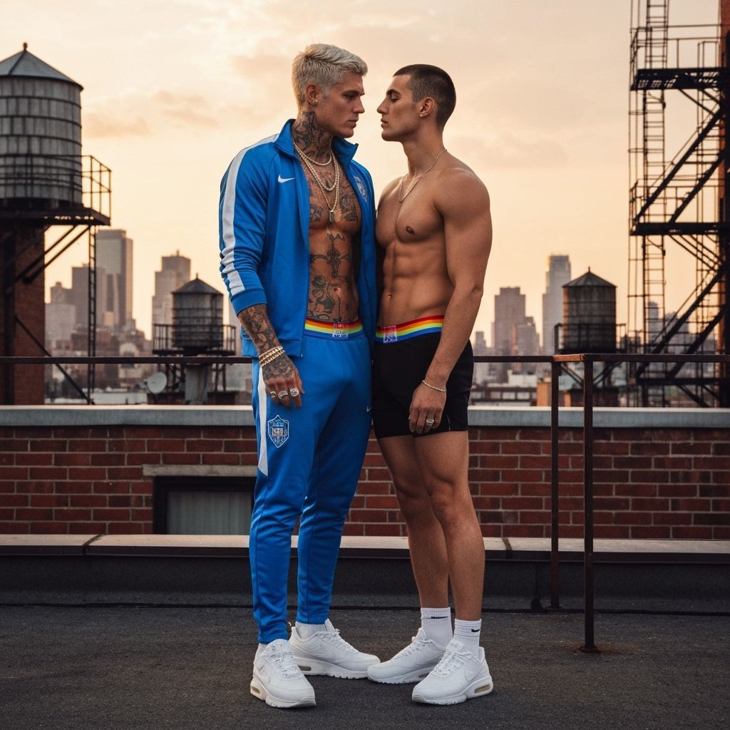 Rooftop Encounter: Two Men at Sunset